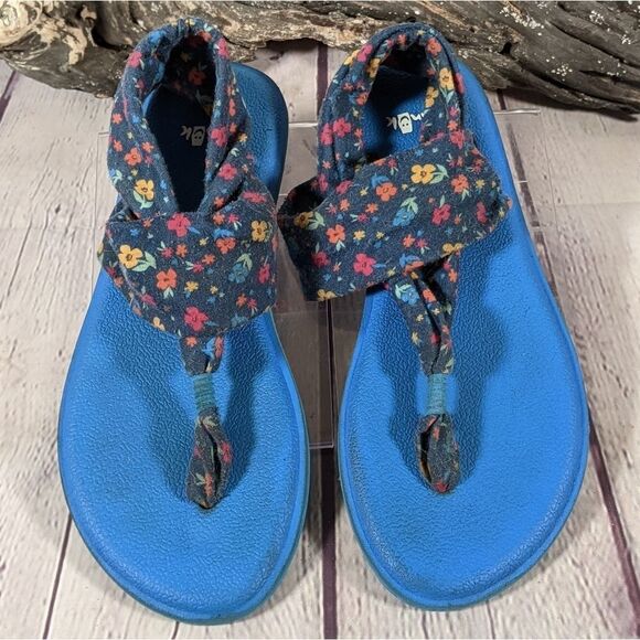 Sanuk Youth Yoga Sling Burst Floral Thong Sandals - Size 4-5 - Picture 1 of 8